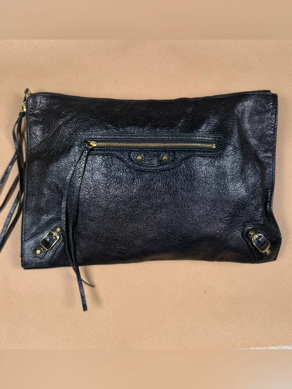 Balenciaga 2015 Lambskin Motocross Large Flat Clutch Bag